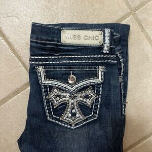 Miss Me Blue Boot Cut Jeans with Ornate Stitching